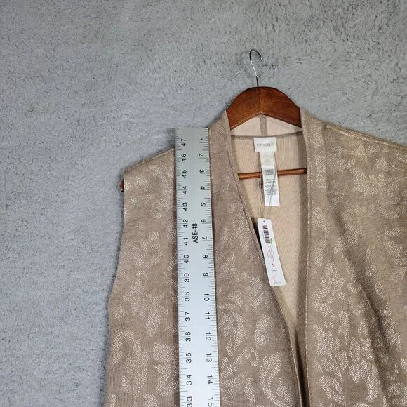 Chico's Shine Cardigan Women's 1 Tan Jacquard Print Reversible Sleeveless NWT - Picture 8 of 12